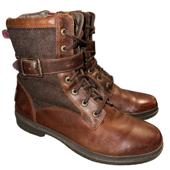 UGG Kesey Waterproof Combat Boots 1005264 Brown Leather Buckle Womens Size 7 - Picture 1 of 10